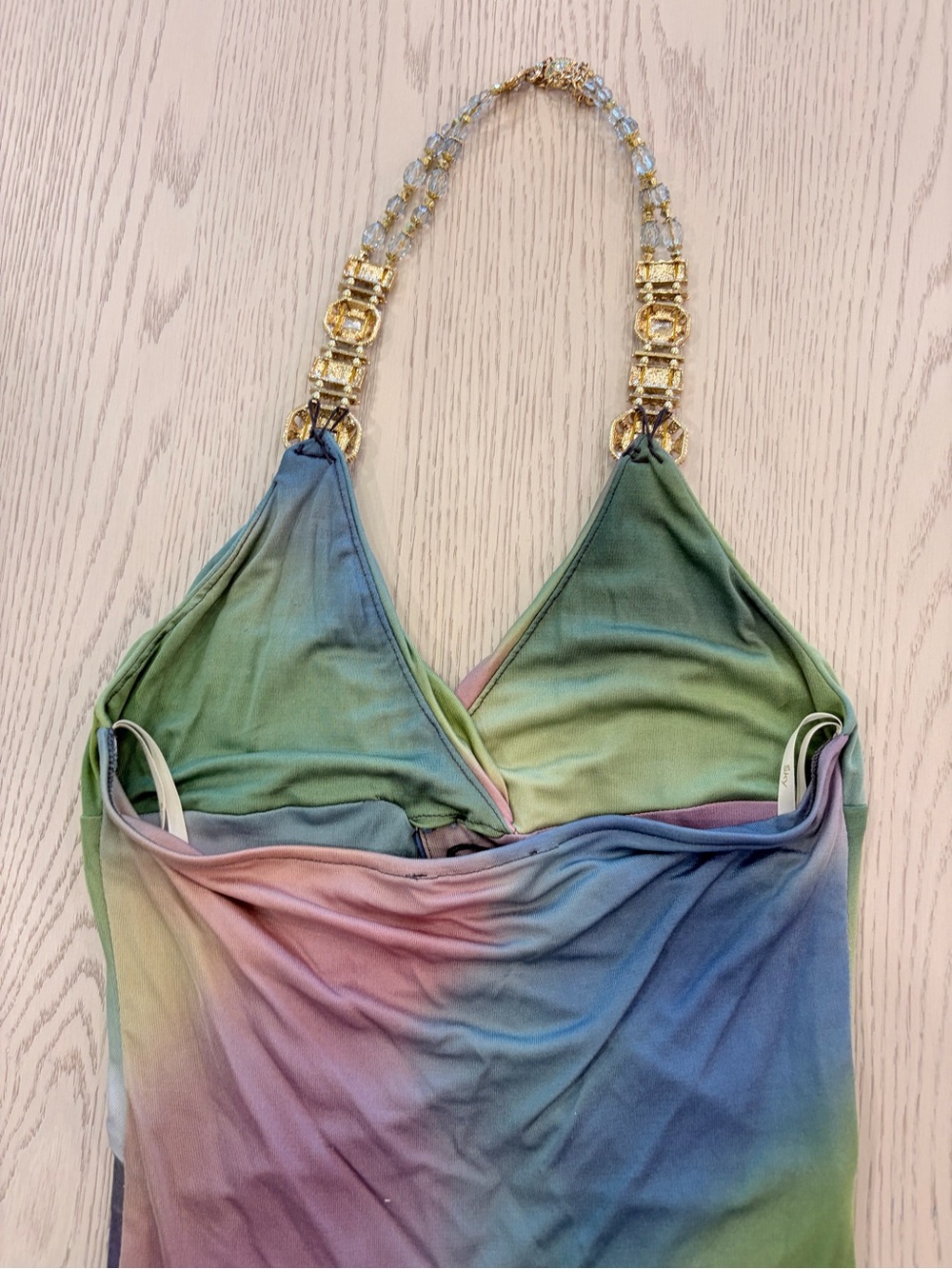 SKY Jeweled Halter Mini Dress Pastel Watercolor Twist Front Size Small - Picture 6 of 6